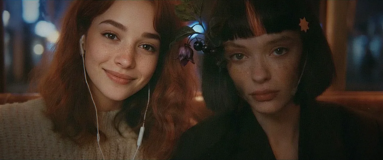 Then both look into the lens.