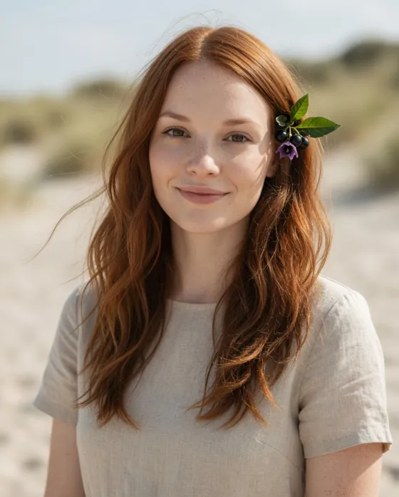 Atropa, dunes: The Baltic, wind in her hair.